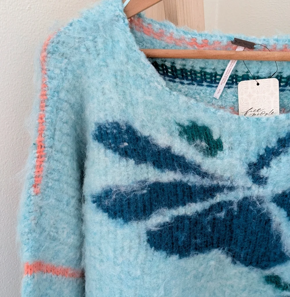✨SOLD✨ NWT Free People Lily Pullover Striped & Floral Oversized Sweater - Picture 5 of 11